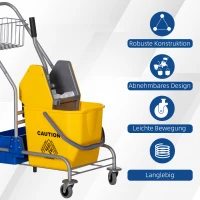 HOMCOM Reinigungswagen, Moppwagen, 25 L Fassungsvermögen, 4 Räder, Kunststoff, Gelb(m-4)