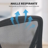 HOMCOM Chaise bureau ergonomique, fauteuil de bureau en maille, accoudoirs relevables, hauteur réglable, 59,5x56x103cm, noir(m-7)