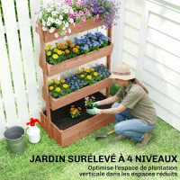 Outsunny Jardinière Surélevée en Bois avec 4 Étages, avec Trous de Drainage et Doublure en Tissu, 85x45x140cm, Marron(m-4)