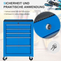 HOMCOM Werkzeugschrank, Werkzeugkiste, 5 Schubladen, rollbar, Stahl, Blau(m-4)