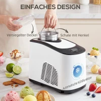 HOMCOM Eismaschine ohne Vorfrieren mit eingebautem Kompressor, 1,5L, Weiß(m-7)