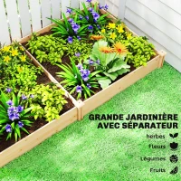 Outsunny Carré Potager de jardin en Bois massif, Jardinière Surélevé avec séparateur, 235 x 121 x 26 cm, effet Bois Naturel(m-4)