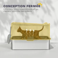 PawHut Bac à litière pour chat en acier inoxydable 85L grande capacité maison de toilette semi-fermée, 60 x 40 x 38 cm noir(m-5)