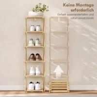 HOMCOM Schuhregal, klappbar Schuhständer mit 6 Ebenen aus Bambus, für max. 9 Paar Schuhe, 30 x 29 x 108 cm, Natur(m-4)