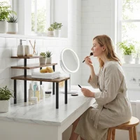 HOMCOM Küchenregal, Drehbar Mikrowellenregal mit 3 Ebenen, Industrielles Standregal Metall, 40 x 18 x 36,5 cm(m-8)