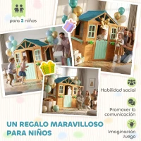AIYAPLAY Casita Infantil Exterior e Interior de Madera con Barra de Snack Maceteros Pizarra Ventanas Tela para Tiro y 4 Pelotas(m-8)