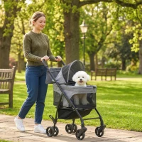 PawHut Poussette pour Chien Pousse-Chien 3 en 1 Détachable Pliable Nacelle Amovible et Sans Fermeture Éclair Suspension Gris(m-2)