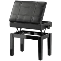 HOMCOM Banquette tabouret siège pour piano coffre intégré hauteur réglable bois hévéa assise revêtement synthétique noir(m-1)