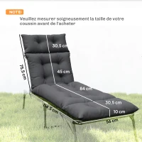 Outsunny Lot de 2 coussins de chaise longue coussin bain de soleil épais, confortable - 6 attaches, 190 x 56 x 10 cm, gris foncé(m-3)