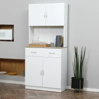 HOMCOM Buffet haut cuisine, armoire de cuisine, 4 portes, tiroir, plan de travail et étagères réglables, 80x40x180cm, blanc(m-10)