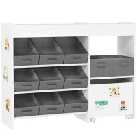 AIYAPLAY Étagère à jouets pour enfants étagère à livres 11 bacs de rangements en tissu non tissé 105 x 30 x 80 cm blanc(m-12)