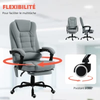 Vinsetto Fauteuil de bureau massant, chaise de bureau avec hauteur réglable, dossier inclinable et télécommande filaire, gris(m-7)