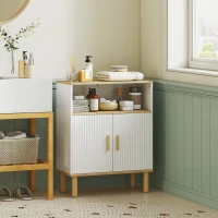 HOMCOM Meuble de salle de bain, meuble de rangement avec 2 portes, compartiment ouvert, étagère réglable, 60x29,5x76,5cm, blanc(m-2)