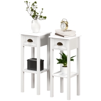 HOMCOM Lot de 2 tables d'appoint Table de Chevet style sophistiqué avec tiroir, étagère inférieure, 30 x 30 x 75 cm, blanc