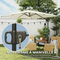Outsunny Parasol déporté carré 2,5 x 2,5 m, parasol de jardin extérieur, Double Toit, inclinable, 2 bases, manivelle, Crème(m-7)