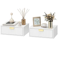 HOMCOM Lot de 2 tables de chevet murales, tables de nuit suspendues avec tiroir ondulé, 40 x 30 x 15 cm, blanc(m-1)