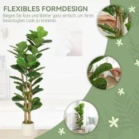 HOMCOM Künstlicher Geigenfeigenbaum Kunstpflanze mit 71 Blättern, Massivholzstamm, Topf, 50 x 50 x 150 cm, Grün(m-6)