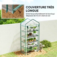 Outsunny Serre de jardin PVC avec étagères 5 niveaux, serre de balcon, châssis en acier, porte zippée, 90x49x193cm, transparent(m-8)