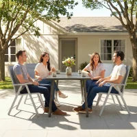 Outsunny Conjunto de 4 Cadeiras de Campismo Dobráveis Cadeiras de Jardim com Tecido Textilene Respirável 58x62x97 cm Cinza Claro(m-9)