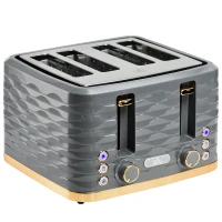 HOMCOM Toaster für 4 Scheiben mit 7 Bräunungsstufen, High-Lift, Aufwärm-/Auftau-/Abbruchs-Funktion, Graue Wellenoptik(m-1)