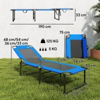 Outsunny Espreguiçadeira Dobrável com Encosto Ajustável em 4 Posições, Alças e Encosto de Textilene Suporta até 120 kg 175x58x68 cm Azul(m-3)