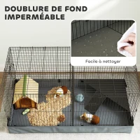 PawHut Cage pour petits animaux 2 en 1 avec dessus amovible enclos lapin 2 zones séparées rampe 121 x 61 x 61 cm en acier noir(m-6)