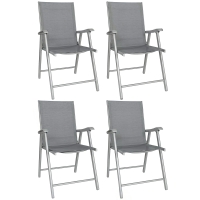 Outsunny Conjunto de 4 Sillas de Jardín Exterior Plegables con Respaldo Alto y Reposabrazos para Terraza Playa 58x62x97 cm Gris