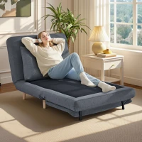 HOMCOM 3-in-1 Schlafsessel mit Bett-Funktion, Liegesessel, verstellbare Rückenlehne, Buchenholzbeine, Kissen, Grau(m-2)