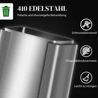 HOMCOM Mülleimer mit 2x30L Fächern, Soft-Close-Deckel, Fingerabdrucksicher, Edelstahl, Silber(m-5)