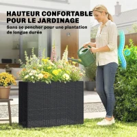 Outsunny Jardinière surélevée en résine tressée, support de fleurs avec bac amovible et pieds réglables, cadre en acier, noir(m-4)