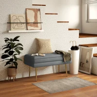 HOMCOM Ławka Tapicerowana z Przestrzenią do Przechowywania, Drewno Lite, 79,5 cm x 37,5 cm x 43 cm, Ciemnoszary(m-2)