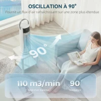 HOMCOM Ventilateur de table colonne avec brumisateur et éclairage RGB, ventilateur de bureau 3 vitesses, oscillation 90°, blanc(m-7)