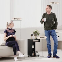 HOMCOM Beistelltisch, C-förmiger Servierwagen, 4 Rollen, 3 Fächer, 40 x 30 x 69 cm, Schwarz(m-4)