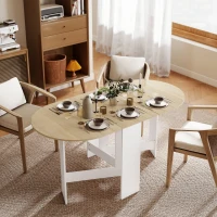 HOMCOM Table à manger pliante, table pliante cuisine ovale jusqu'à 6 personnes, pour petits espaces, salle à manger, bois naturel(m-10)
