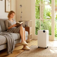 HOMCOM Déshumidificateur d'air 12 L/jour, déshumidificateur silencieux, réservoir d'eau 2,1 L, écran LED, 28x18,5x50,5cm, blanc(m-10)