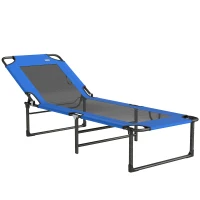 Outsunny Espreguiçadeira Dobrável com Encosto Ajustável em 4 Posições, Alças e Encosto de Textilene Suporta até 120 kg 175x58x68 cm Azul(m-1)