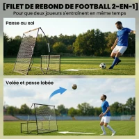 SPORTNOW Filet de Rebond de Football Portable 2-en-1, Double Face, avec Sac de Transport et Piquets de Sol, 200x94x122/52cm, Noir(m-4)