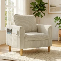 HOMCOM Fauteuil de salon en velours côtelé, canapé 1 place rembourré avec assise large et coussin à ressorts, 83x74x87cm, beige(m-2)