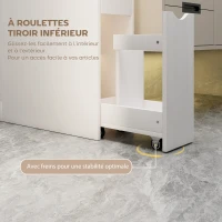 HOMCOM Meuble de salle de bain meuble de rangement avec tiroir sur roulettes, avec étagères ouvertes, 20 x 45 x 115 cm, blanc(m-5)