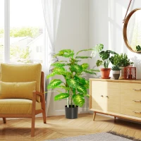 HOMCOM Kunstpflanze, Kunststoff-Pflanze, Zementtopf, Indoor und Outdoor, 95 cm, Grün(m-7)