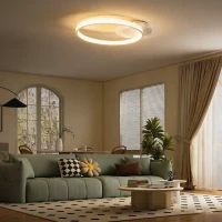 HOMCOM Deckenlampe, Deckenleuchte mit Zwei-Ring-Design, Rund 50 x 40 x 7,4 cm, Weiß(m-2)