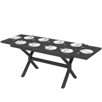 Outsunny Table de Jardin Extensible Aluminium Table de Repas Extérieure Effet Bois 8-10 Personnes 214x85x73cm Gris Anthracite