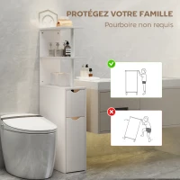 HOMCOM Meuble de salle de bain meuble de rangement avec tiroir sur roulettes, avec étagères ouvertes, 20 x 45 x 115 cm, blanc(m-6)
