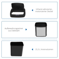 HOMCOM Sensor Mülleimer 20L Edelstahl Automatischer Mülleimer mit Bewegungssensor, Inneneimer 33 x 25 x 42,5 cm Silber+Schwarz(m-4)