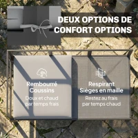Outsunny Salon de Jardin Mobilier de Terrasse 3 Pièces 4 Places Modulable avec Accoudoir Réglable Coussins Épais 16cm Gris(m-6)
