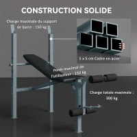 HOMCOM Banc de musculation Fitness banc d'haltérophilie entrainement complet dossier réglable curler(m-6)