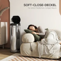 HOMCOM 50 Liter Sensor-Mülleimer mit Soft-Close-Funktion, berührungsfreier Abfalleimer aus Edelstahl für hygienische Küchen, Büros, Silberfarben(m-7)