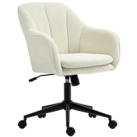 HOMCOM Bürostuhl mit Stoffbezug in Schneeflanelloptik, Schminkstuhl mit gewölbter Rückenlehne, für Schlafzimmer, Beige(m-10)