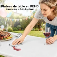 Outsunny Ensemble table pliante et bancs de pique-nique 180 cm avec poignées de transport, blanc(m-6)