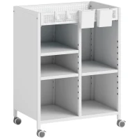 HOMCOM Bücherregal auf Rollen, 4-stufig, verstellbare Regalböden & Hängekörbe für Home Office und Wohnzimmer, Weiß(m-1)